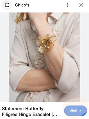 Chico's Gold Floral Filigree Hinged Bracelet